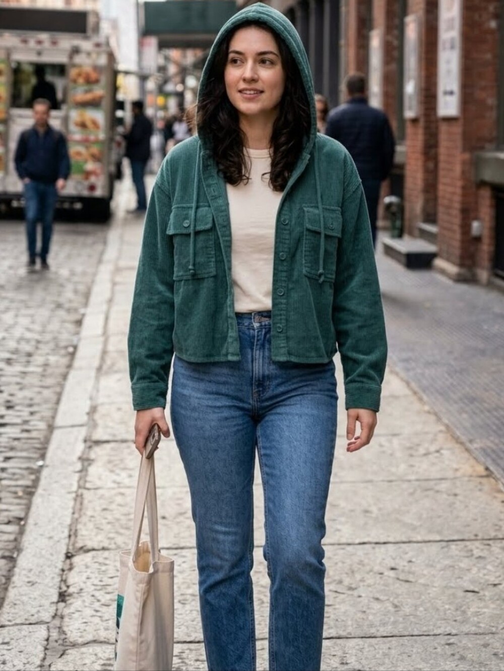 ⭐️2/$30⭐️ American Eagle Dark Green Hooded Corduroy Crop Shacket Jacket Medium